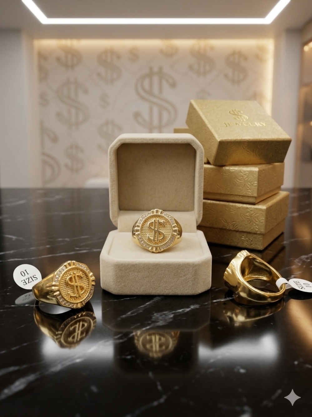 14k Gold - Filled Dollar-Sign Men’s Statement Ring - Size 10